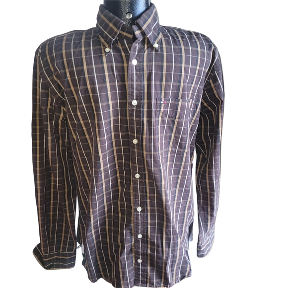 Tommy Hilfiger Men's Brown Plaid Shirt M - Picture 1 of 4